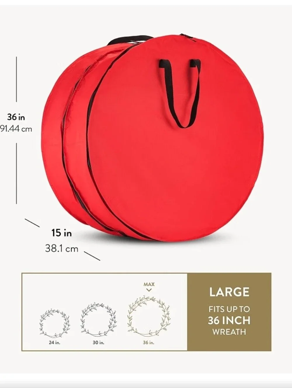 ZOBER Christmas Wreath Storage Container 36 Inch - Wreath Bag Fits 2 Wreaths Box